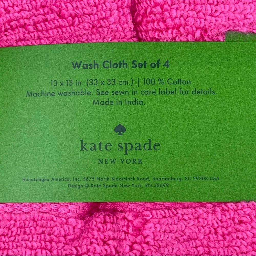 Kate Spade set of 4 Washcloths Vivid Snapdragon Fuchsia Pink NWT